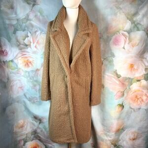NWT Dynamite Manteau Teddy Bear Brown Long Coat In Pebble Stone